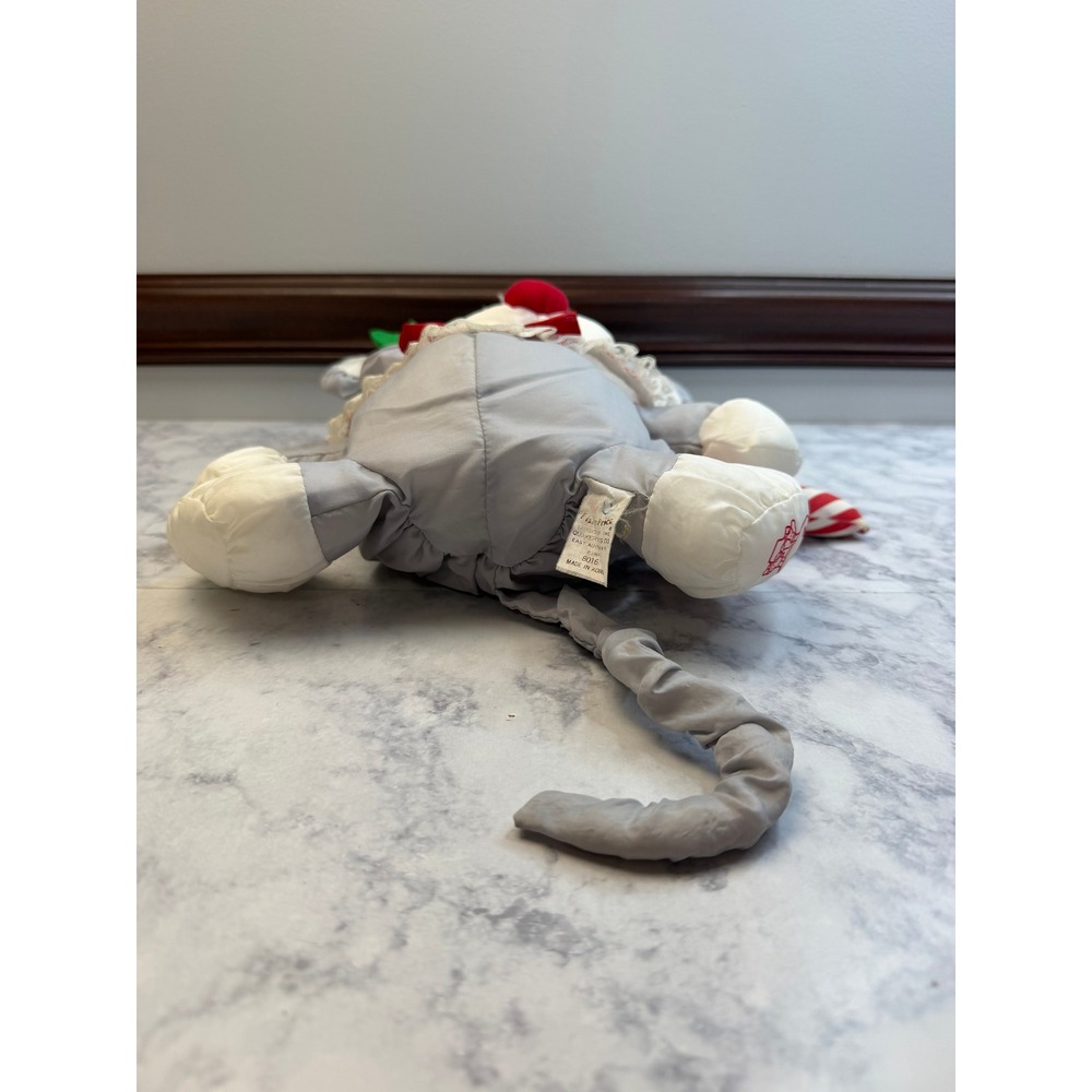 Vintage 1987 Fisher Price Christmas Mouse Plush Candy Cane 8016 Gray Red White - Picture 7 of 14